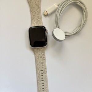 Apple Watch Series 7 45mm with Floral Band and Charging Cable